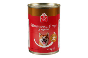 Корм консервований повнораціонний для дорослих собак Шматочки в соусі з куркою Fine Life з/б 415г