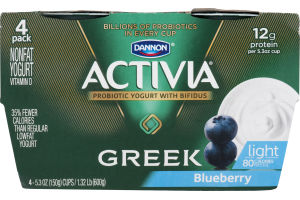 Dannon Activia Greek Nonfat Probiotic Yogurt with Bifidus Blueberry - 4 PK