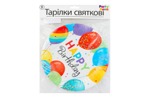 Тарілка паперова Хеппі Бьоздей з кульками 23см 6шт 1502-5772 Паті Хата