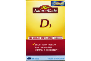 Nature Made D3 Maximum Strength 10,000 IU Softgels - 60 CT
