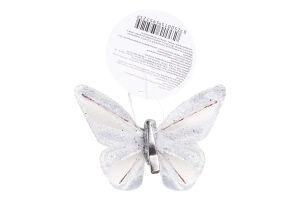 Прикраса ялинкова Метелик срібний з блискітками