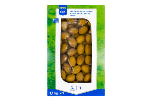 Оливки зеленые фаршированные мягким сыром в подсолнечном масле пастеризованные Metro Chef лоток 1.1кг