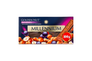 Шоколад молочный с целыми лесными орехами и изюмом Golden nut Millennium к/у 100г
