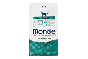 Корм сухой полнорационный для котов с курицей Hairball Natural superpremium Monge м/у 400г