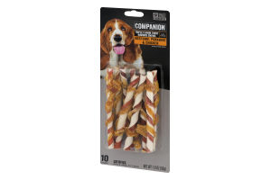 Companion Triple Flavor Twist Rawhide Chews for Dogs Pork, Chicken and Beef - 10 CT