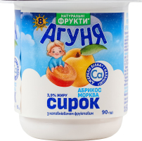 Творожок 3.9% для детей от 8мес с наполнителем фруктовым Абрикос-морковь Агуня ст 90г