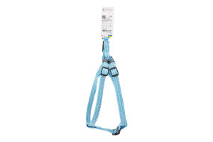 Шлея з QR паспортом блакитна відновлена бавовна світловідбиваюча пластиковий фастекс р.S 15мм L40-55см 03242 ВауДог Ре-коттон