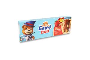 Тістечко бісквітне з яблучно-полуничною начинкою та начинкою зі смаком ванілі Duo Барні к/у 5х30г