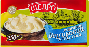 Маргарин 72% столовий Вершковий особливий Щедро м/у 250г