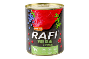 Корм повнораціонний для дорослих собак всіх порід з дичиною Rafi ж/б 800г