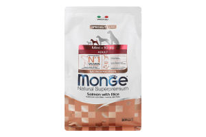 Корм сухий для дорослих собак дрібних порід Лосось та рис Monoprotein Natural superpremium Monge м/у 0.8кг