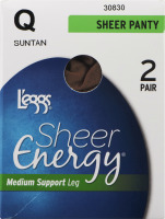 L'eggs Sheer Energy Medium Support Leg Pantyhose Q Sheer Panty Suntan - 2 CT