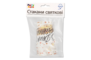 Стаканы бумажные праздничные 250мл №3502-3890 С Днем Рождения Звездопад Party Хата 6шт