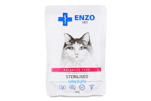 Корм д/стерилізованих котів Дієта з м"ясом індика в желе 100г пауч Ензо Вет