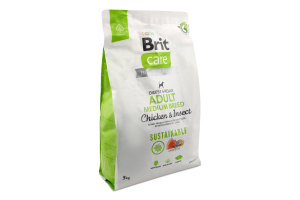 Корм д/дорослих собак середніх порід Састейнебл з куркою та комахами сухий 3кг Бріт Кеа