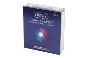 Презервативы латексные рельефные с анестетиком с силиконовой смазкой Dual extase Durex 3шт