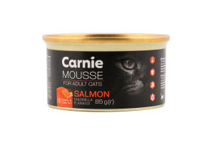Корм д/дорослих котів Мус з лососем насінням льону хлорелою та желе 85г ж/б Carnie