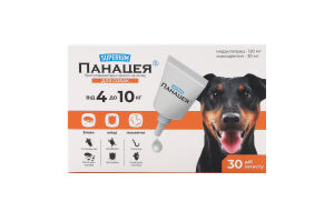 Краплі протипаразитарні д/собак від 4кг до 10кг Панацея 1мл Суперіум