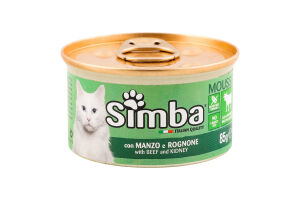 Корм консервований для дорослих котів та кішок Мус з яловичини та нирки Simba з/б 85г