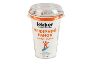 Напій кефірний 1.6% збагачений вітамінами Кефірний ранок Lekker ст 180г