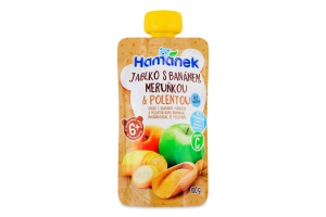 Пюре для детей от 6мес гомогенизированное из яблок, бананов, абрикосов и полентой с витамином С Hamanek д/п 100г