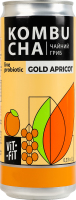 Напиток брожения фильтрованный непастеризованный с сахаром Gold apricot Kombucha Vit-Fit ж/б 0.33л