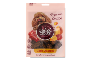 Корм дополнительный для собак С говядиной и тыквой Сушеные снеки Delickcious д/п 80г