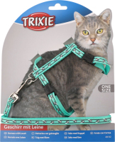 Шлея з повідцем д/котів нейлон з малюнком 10мм 27-45см Trixie