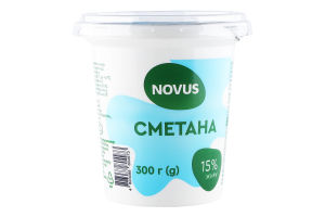 Сметана 15% Novus стакан 300г