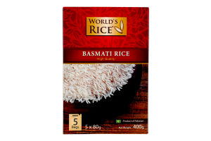 Рис шлифованный длиннозерный Basmati World's Rice к/у 5х80г