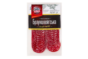 Колбаса нарезка Брауншвейгская Алан с/к в/с в/у 0.08кг