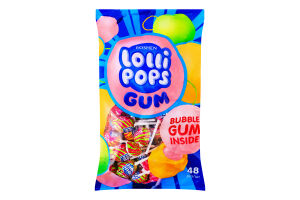 Карамель льодяникова з жувальною гумкою Фруктовий мікс Lollipops gum Roshen м/у 920г