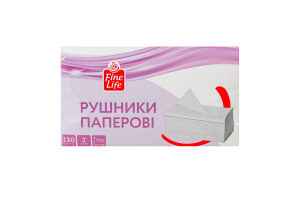 Полотенца бумажные листовые 2-х слойные 200х220мм Fine Life 130шт