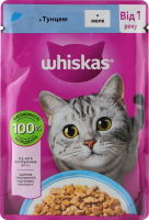 Корм консервированный полнорационный для взрослых котов С тунцом в желе Whiskas д/п 85г