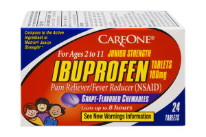 CareOne Junior Strength Ibuprofen 100mg Grape Flavored Chewables - 24 CT