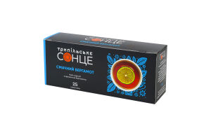 Чай чорний байховий дрібний ароматизований фасований Смачний бергамот Трипільське Сонце к/у 25х1.5г