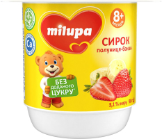 Сирок 3.1% для дітей від 8міс з біфідобактеріями з наповнювачем Полуниця-банан Milupa ст 90г