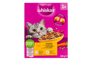 Корм сухой полнорационный для взрослых котов С курицей Whiskas к/у 300г