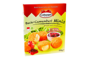 Сир 45% в паніровці для смаження і запікання з брусничним джемом Back-Camembert Minis Coburger к/у 250г