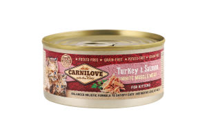 Корм д/кошенят з індичкою та лососем 100г ж/б Карнілав