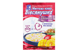 Каша овсяная быстрого приготовления с ананасом и манго с подсластителями Вівсянушка м/у 40г