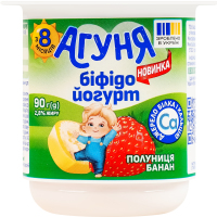Біфідойогурт 2.8% для дітей від 8міс з наповнювачем фруктовим Полуниця-банан Агуня ст 90г