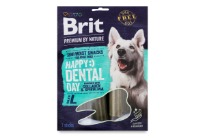 Лакомство для собак с коллагеном и спирулиной Палочка-зубочистка L Happy Dental Day Premium by Nature Brit д/п 250г