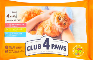 Корм консервований для стерилізованих котів З індичкою + З кроликом + З ягням Premium Club 4 Paws м/у 4x0.085кг