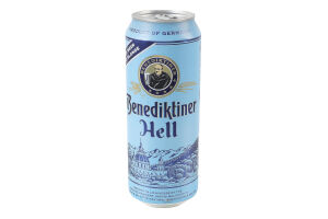 Пиво 0.5л 5% светлое фильтрованное пастеризованное Hell Benediktiner ж/б