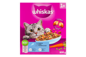 Корм сухой полнорационный для взрослых котов С тунцом Whiskas к/у 800г