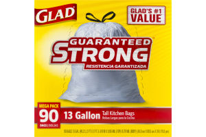 Glad Tall Kitchen Drawstring Trash Bags, 13 Gallon, 90 Count