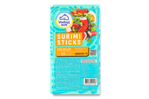 Продукт із сурімі з додаванням яєчного білка пастеризований Surimi sticks Premium Vodnyi svit охол в/у 200г