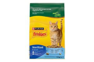 Корм сухой для взрослых котов с лососем и овощами Sterilized Friskies м/у 10кг
