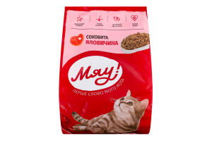 Корм сухой полнорационный для взрослых котов С говядиной Мяу! м/у 300г
